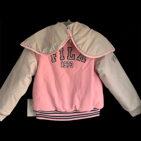 Fila Girls Reversible Hooded Varsity Wool Blend Puffy Quilted Jacket Zip-Up Sz L - Picture 4 of 16